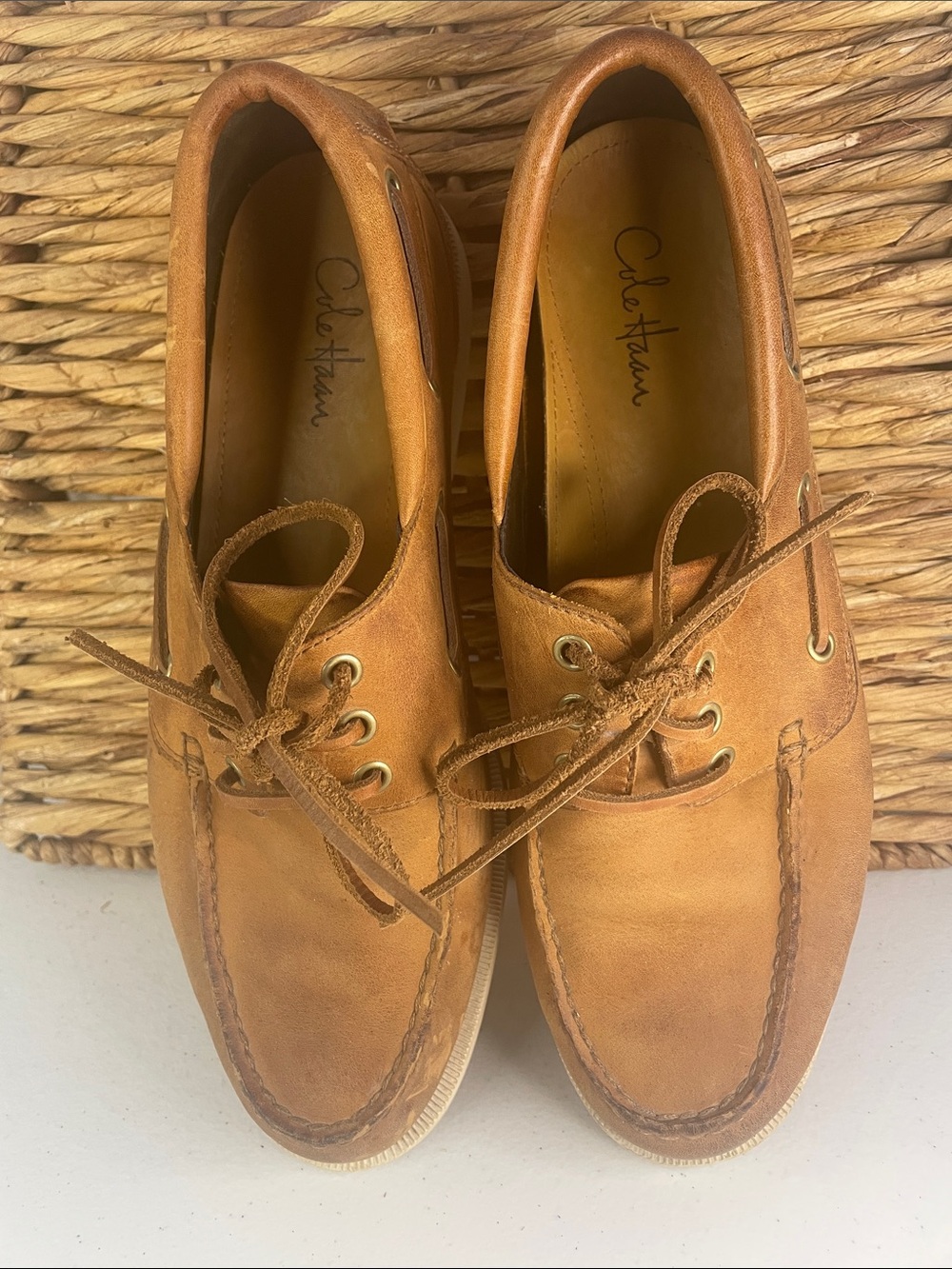 Cole Haan Men’s Tan Leather Lace-Up Boat Shoes